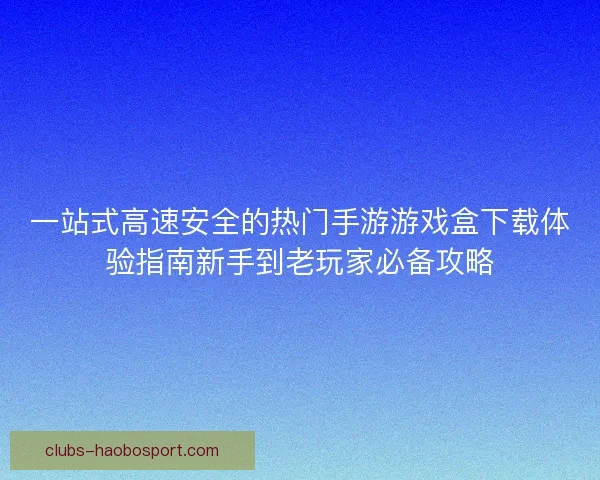 一站式高速安全的热门手游游戏盒下载体验指南新手到老玩家必备攻略